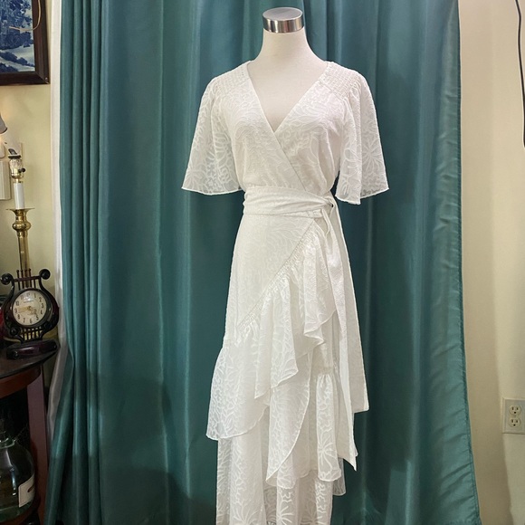Tanya Taylor NWT Wrap White Bow Ruffle Dress - Picture 2 of 10